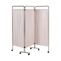 Three-section clinical screen: made of chrome-plated steel with wheels (178 x 75 cm)